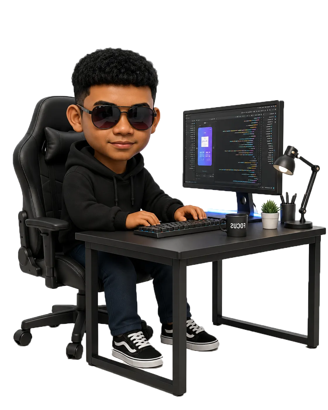 Alfiz Ilham at desk